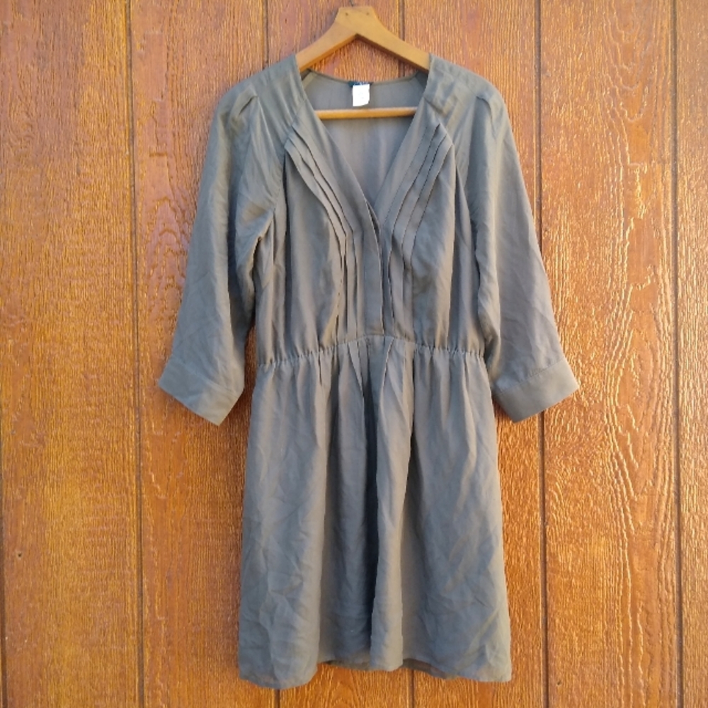 J. Crew Silk Green Grey Brown Formal Work 3/4 Sleeve Midi Dress Size 6